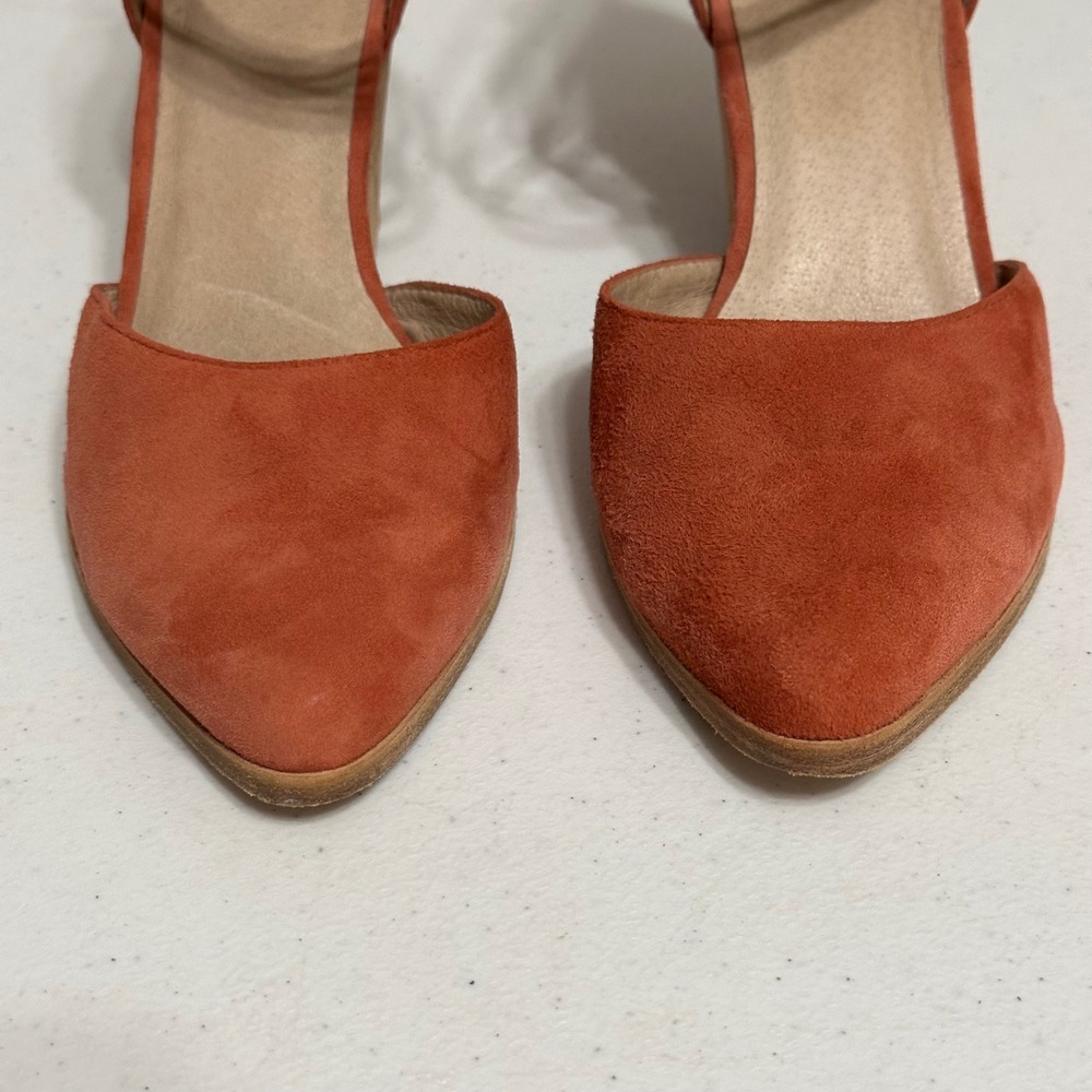 Eileen Fisher Suede Ankle Strap d'Orsay Wedge Pumps Terracotta Orange 9 - Picture 6 of 8